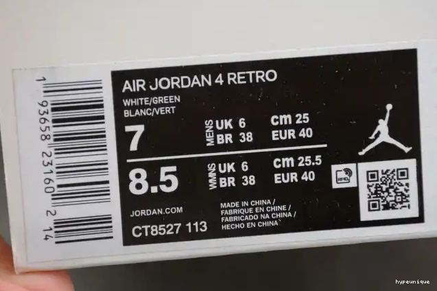 HYPE CT8527-113 Green Pine Air 4 Jordan 0505